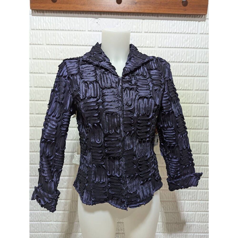Samuel Dong Women's Deep Purple Wearable Art Ribbon Zip Front Jacket Size S NWT